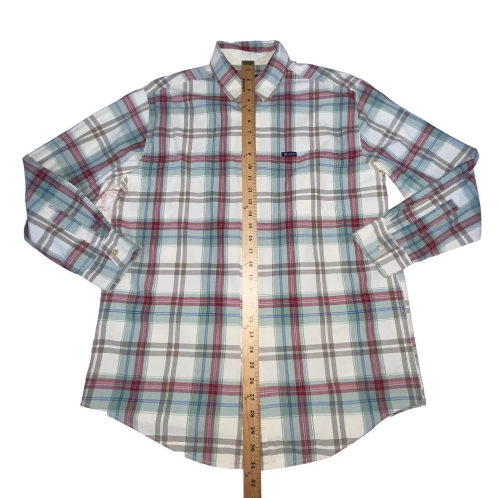 CHAPS Plaid Men’s Medium Button Down Shirt Cream Green Red Blue - Picture 4 of 11